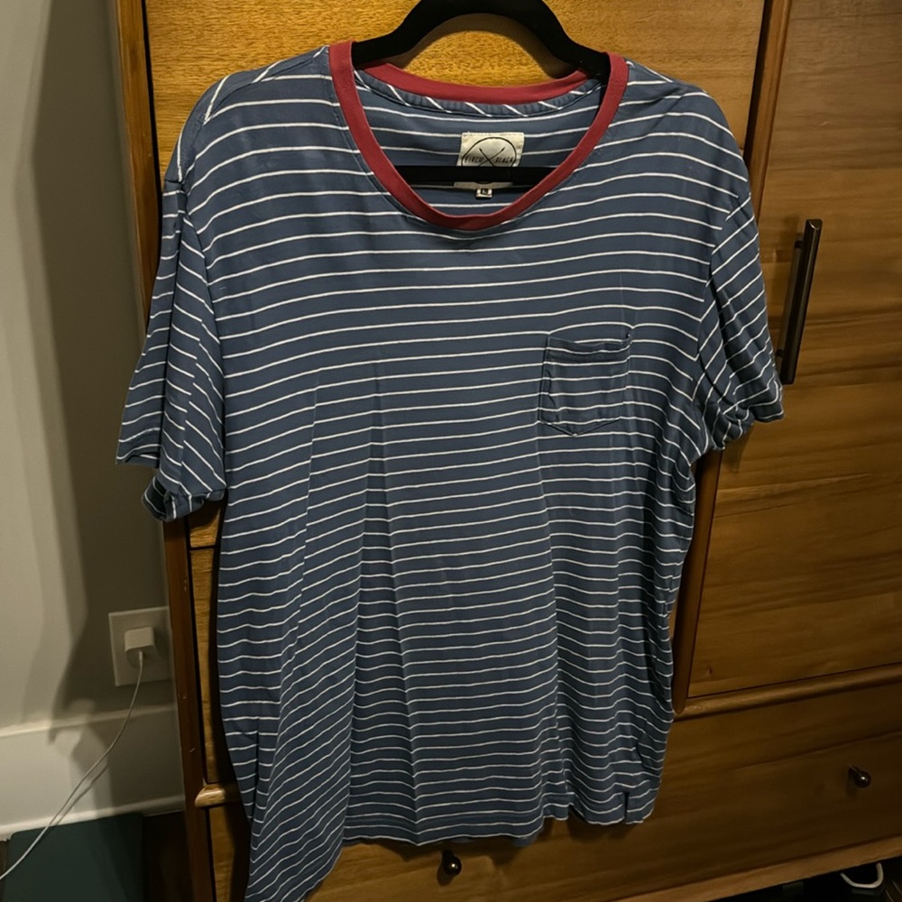 Birch Black Blue and White Striped Ringer Tee with Red Ringer and Pocket